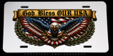 God Bless Our USA Bald Eagle American Flag Colors Metal License Plate - OwnTheAvenue