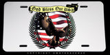 God Bless Our USA American Flag Bald Eagle Metal License Plate - OwnTheAvenue