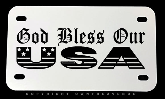 God Bless Our USA American Flag Motorcycle Metal License Plate - OwnTheAvenue