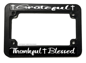 Grateful Thankful Blessed Christian Cross Religious Motorcycle License Plate Frame - OwnTheAvenue