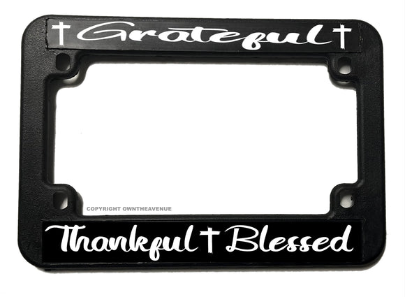 Grateful Thankful Blessed Christian Cross Religious Motorcycle License Plate Frame - OwnTheAvenue