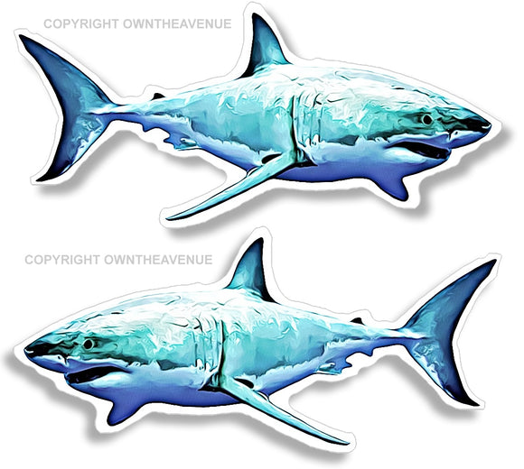 x2 Great White Shark Fishing Fish Car Truck Window Bumper Laptop Sticker Decals