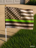 x2 USA American Flags Green Colored Line Support Military Grunge Style 8.1"