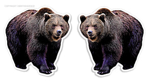 x2 Brown Grizzly Bear Animal Car Truck Window Bumper Laptop Sticker Decal 3.5"