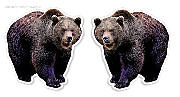 x2 Brown Grizzly Bear Animal Car Truck Window Bumper Laptop Sticker Decal 3.5