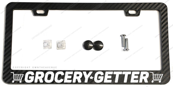 Grocery Getter JDM Racing Drifting Joke Humor Carbon Fiber License Plate Frame - OwnTheAvenue