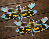 2 Pack Dragon Fly Dragonfly Groovy Style Holographic Sticker Decals 3.5"