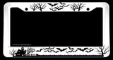Haunted House Spooky Bats Gothic Goth White License Plate Frame - OwnTheAvenue