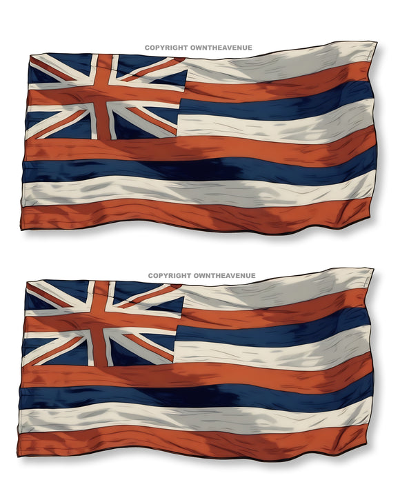 x2 Hawaii Flag Vintage Style Wavey Vinyl Sticker Decals 3.5