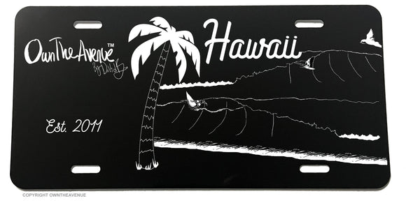 Hawaii Surfing Beach Ocean Sunset Palm Trees OwnTheAvenue License Plate Cover