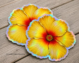 x2 Hawaiian Hibiscus Flower Holographic Vinyl Sticker Decals Model V01