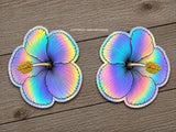 L/R Hawaiian Hibiscus Flower Holographic Vinyl Sticker Decals Model A