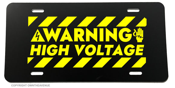 Warning High Voltage Funny Joke Gag EV Electric Vehicle License Plate Cover