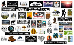50 Qty Camping Hiking Outdoors Woods Mountains Car Truck Sticker Decals Pack Lot