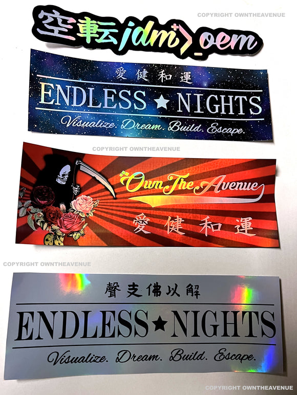 JDM Box Holographic Oil Slick Silver Japanese Kanji Vinyl Sticker Decal Pack - OwnTheAvenue