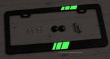 Glow In The Dark / Silver Sport Stripe Racing Style Carbon Fiber License Plate Frame