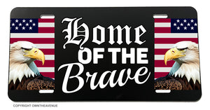 Home of The Brave USA American Flag Bald Eagle License Plate Cover - OwnTheAvenue