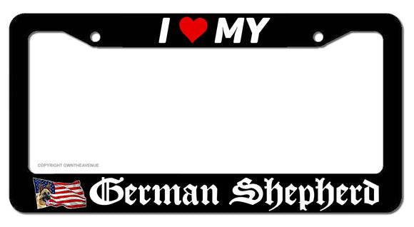 I Love My German Shepherd USA American Flag License Plate Frame
