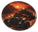 Hot Rod Skeleton Circle Vintage Style Iron On Patch - OwnTheAvenue