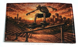 Skeleton Skateboarding Skyscrapers Iron On Patch - OwnTheAvenue