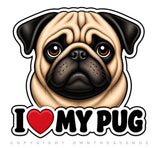 2 Pack - I Love My Pug Bumper Window Vinyl Decal Stickers Model V01 - 4.5" Inches Long Side Each - OwnTheAvenue