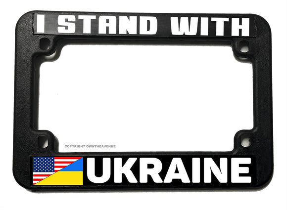 I Stand With Ukraine Ukrainian USA Flag Motorcycle License Plate Frame