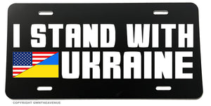 I Stand With Ukraine Ukrainian USA Flag Auto License Plate