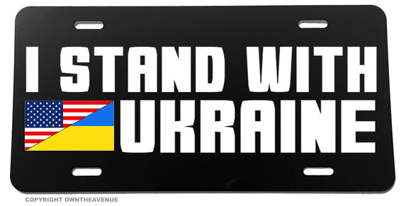 I Stand With Ukraine Ukrainian USA Flag Auto License Plate