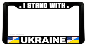 I Stand With Ukraine Ukrainian USA Flag License Plate Frame
