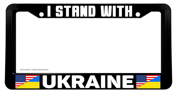 I Stand With Ukraine Ukrainian USA Flag License Plate Frame