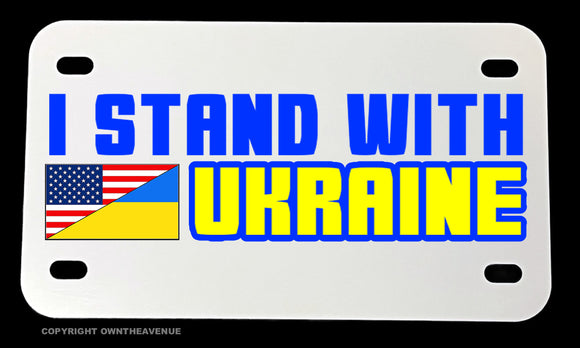 I Stand With Ukraine Ukrainian USA Flag Motorcycle Metal License Plate - OwnTheAvenue