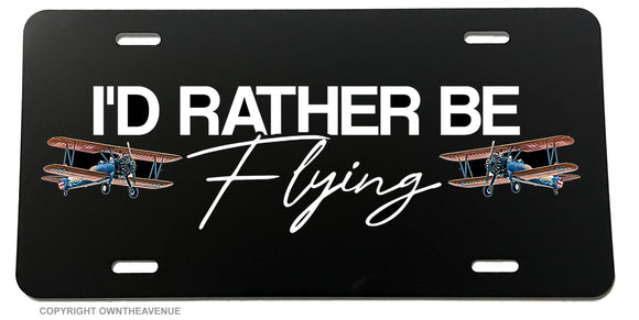 I'd Rather Be Flying Pilot Airplane Vintage Plane V01 License Plate Cover
