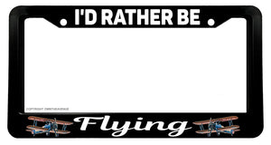 I'd Rather Be Flying Pilot Airplane Vintage Plane V01 License Plate Frame - OwnTheAvenue