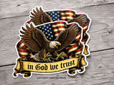2Pcs In God We Trust Bald Eagle USA American Flag Vinyl Sticker Decals 3.75"