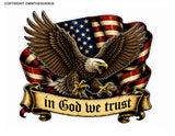 2Pcs In God We Trust Bald Eagle USA American Flag Vinyl Sticker Decals 3.75"