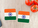 2Pcs India Flag Coasters - 4" x 4" Inches Each