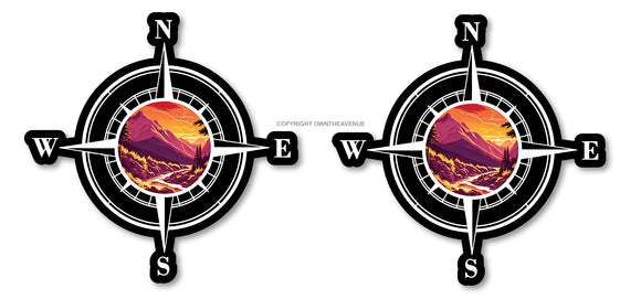x2 Compass Trees Lake Vinyl Decal Wall Bumper Laptop Sticker 3.5