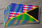x5 USA American Jamaica Jamaican Flags Holographic Vinyl Sticker Decals 3.5"