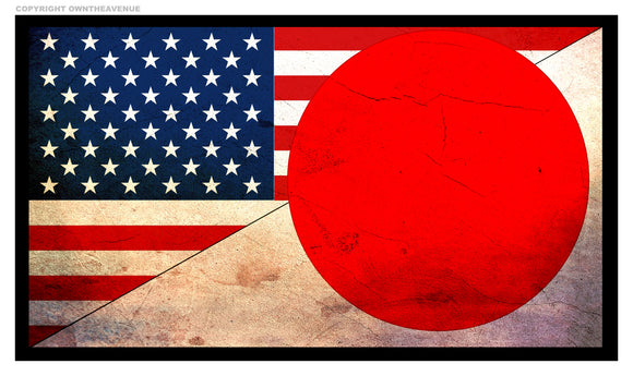 USA American Japan Japanese Vintage Style Flag Vinyl Sticker Decal 3.5