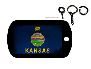 Kansas Flag Rustic Vintage Style Tattered Keychain Necklace Tag - OwnTheAvenue
