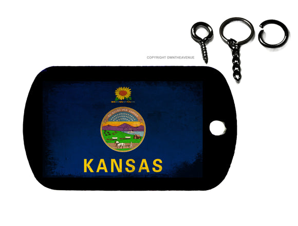 Kansas Flag Rustic Vintage Style Tattered Keychain Necklace Tag - OwnTheAvenue