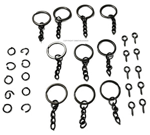 30Pcs Flat Keychain Ring With Loops Black Metal - OwnTheAvenue