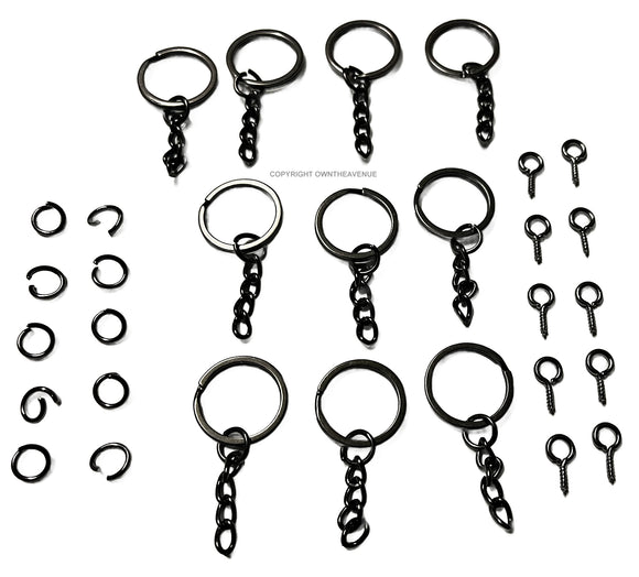 30Pcs Flat Keychain Ring With Loops Black Metal - OwnTheAvenue