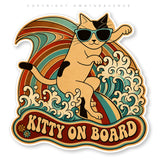 2 Pack - Kitty On Board Surfing Humor Joke Pet Vinyl Sticker Decals - 4.5" Inches Each - OwnTheAvenue