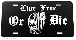 US Flag Live Free Or Die Skull Patriotic Car Tag License Plate - OwnTheAvenue