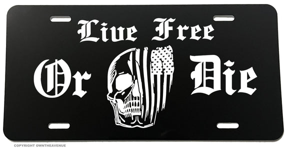 US Flag Live Free Or Die Skull Patriotic Car Tag License Plate - OwnTheAvenue