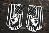 2Pcs L/R USA American Tattered Distressed Flag Eagle Vinyl Sticker Decals 4"