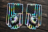 2Pcs L/R USA American Tattered Distressed Flag Eagle Holographic Sticker Decals 4"