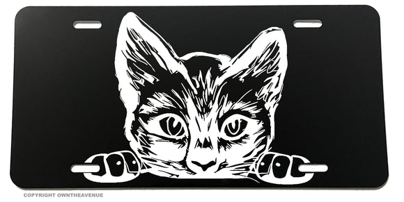 Peeking Sneaky Kitty Cat Funny Joke Humor Auto License Plate
