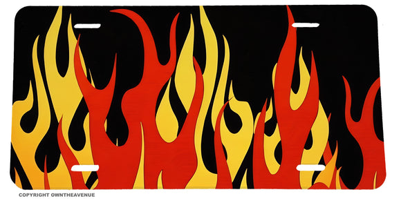 Fire Flames Pattern Print Auto Metal Black License Plate - OwnTheAvenue